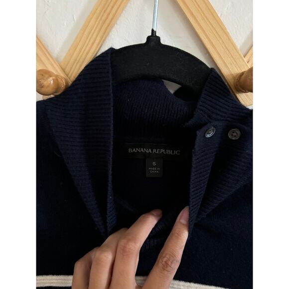 Banana Republic Sweater Women's Small Navy Striped Merino Wool Blend Mock Neck - Picture 4 of 8